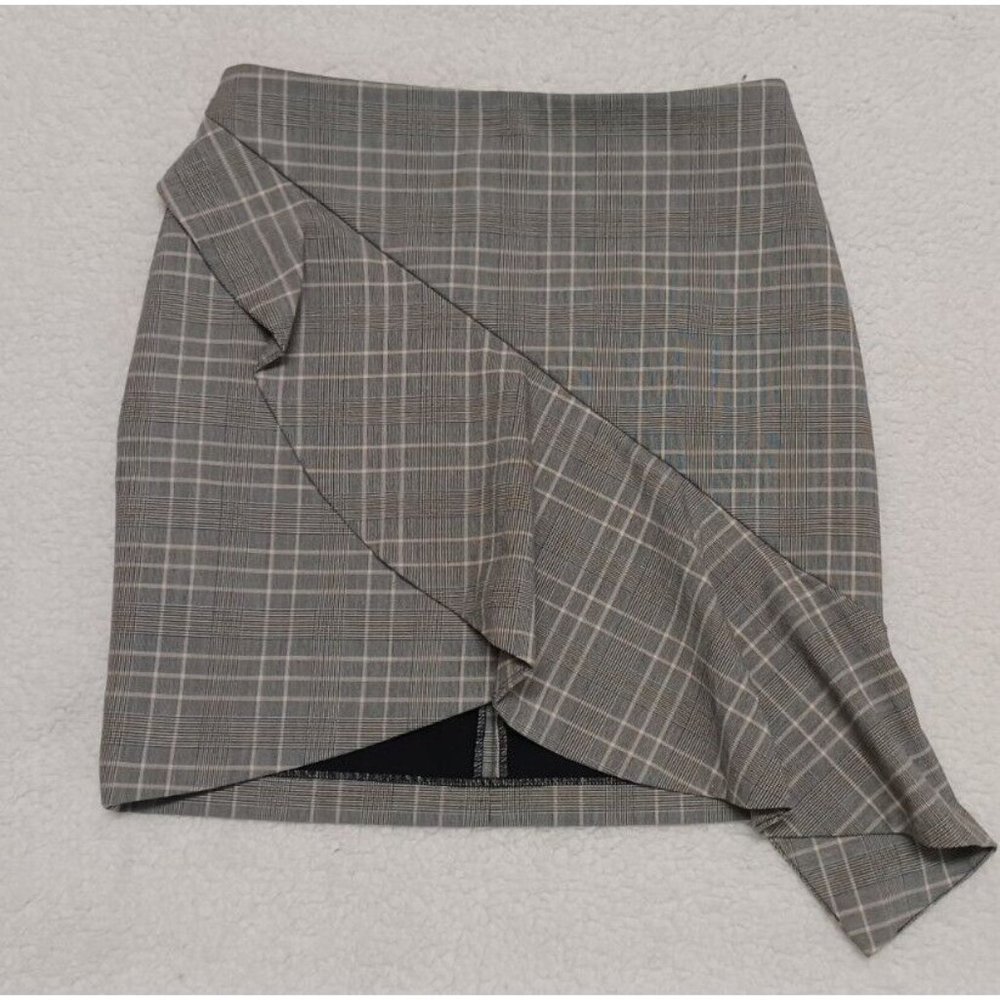 H&M Ruffle Pencil Skirt Tartan Plaid Professional Business Casual Mini Sz 6